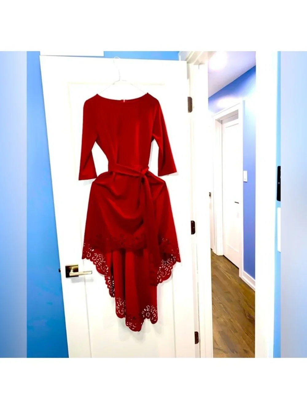 SIMPLY ELEGANT Brand | Women’s Red Dress with Asymmetrical Lengths | Size S